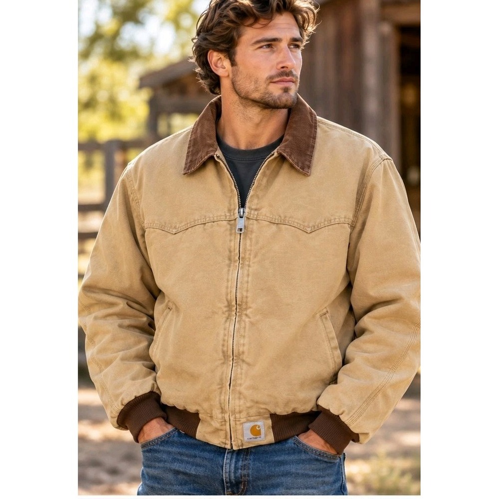 Vintage Carhartt Men's 2XL Tan Duck Canvas Work Jacket Western Ranch Workwear